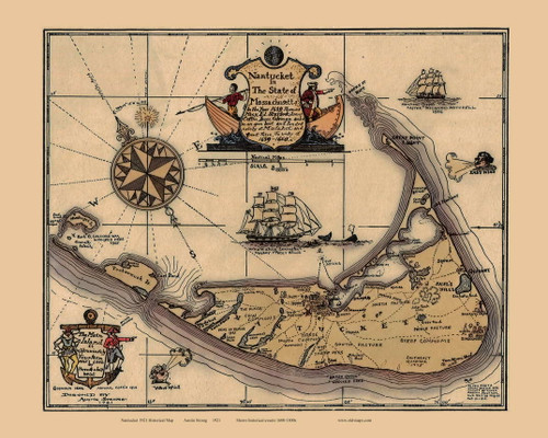 Nantucket 1921 Historical Map - Color - Austin Stevens - Old Map Reprint 1-Town
