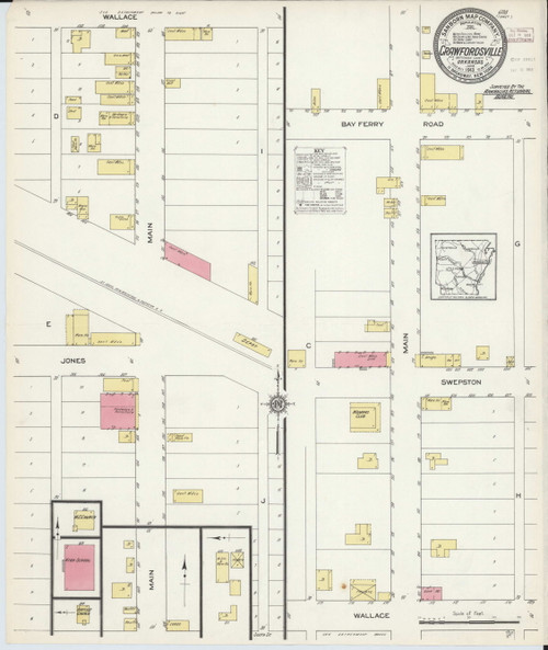 Crawfordsville, Arkansas 1913 - Old Map Arkansas Fire Insurance Index