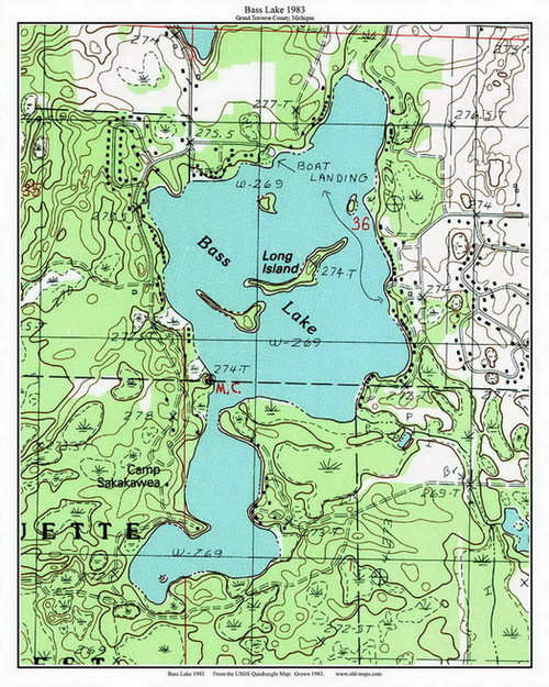 Bass Lake 1983 - Custom USGS Old Topo Map - Michigan 2