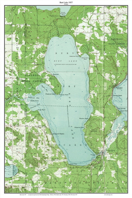 Burt Lake 1957 - Custom USGS Old Topo Map - Michigan 2