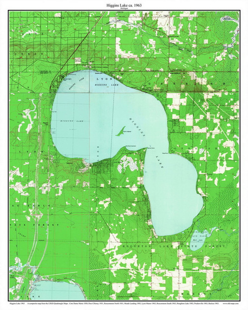 Higgins Lake 1963 - Custom USGS Old Topo Map - Michigan 2