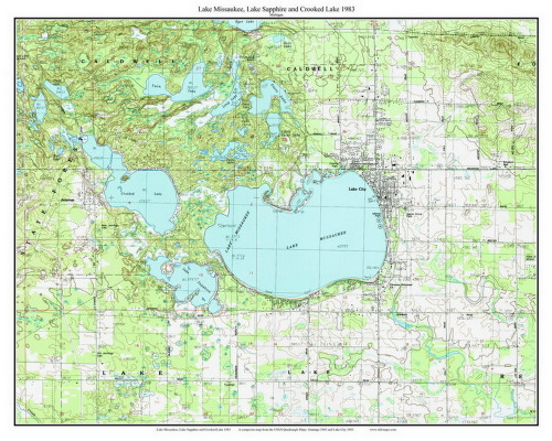 Lake Misaukee, Lake Saphirre and Croooked Lake 1983 - Custom USGS Old Topo Map - Michigan 2