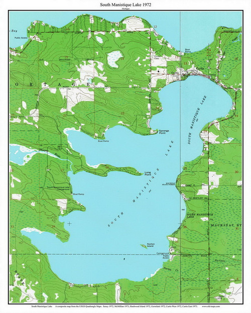 South Manistique Lake 1972 - Custom USGS Old Topo Map - Michigan 1