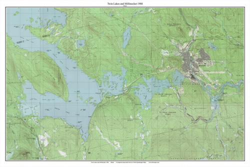 Twin Lakes and Millinocket 1988 - Custom USGS Old Topo Map - Maine - Katahdin 2