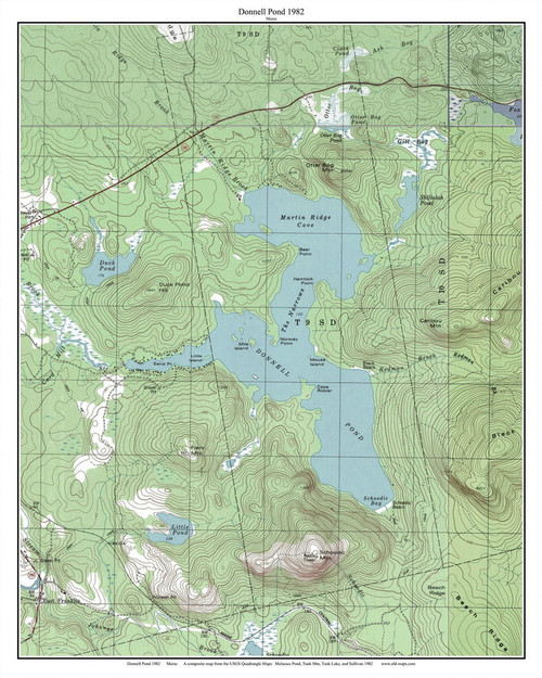 Donnell Pond 1982 - Custom USGS Old Topo Map - Maine - Ellsworth-Bar Harbor 4