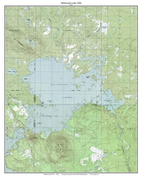 Millinocket Lake 1988 - Custom USGS Old Topo Map - Maine - Katahdin 2