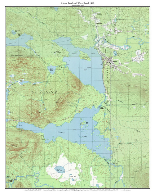 Attean Pond and Wood Pond 1989 - Custom USGS Old Topo Map - Maine Small Lakes