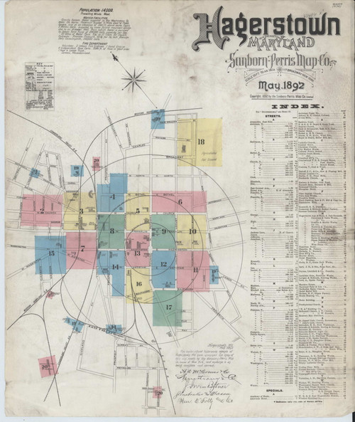 Hagerstown, Maryland 1892 - Old Map Maryland Fire Insurance Index