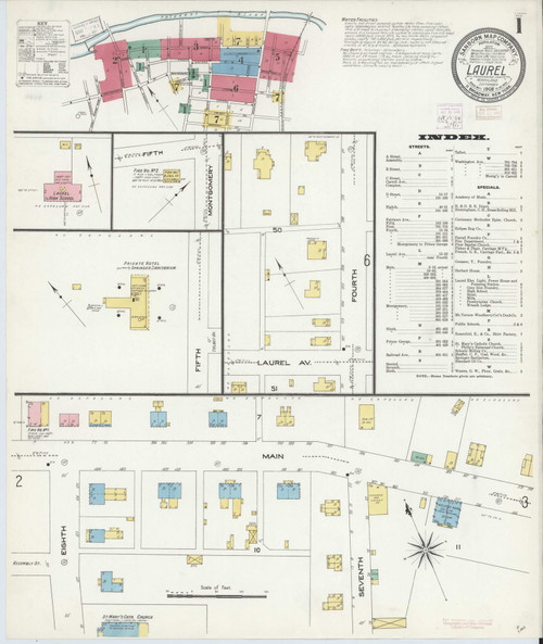 Laurel, Maryland 1908 - Old Map Maryland Fire Insurance Index