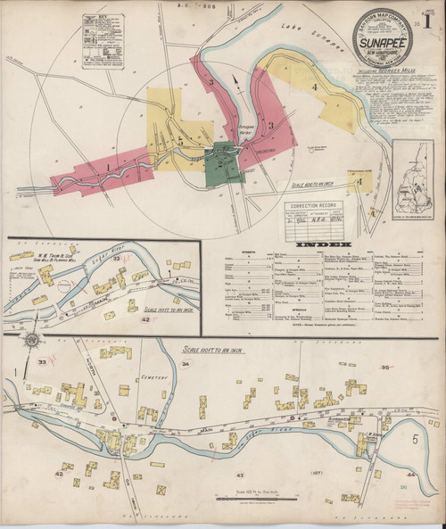 Sunapee, New Hampshire 1936 - Old Map New Hampshire Fire Insurance Index