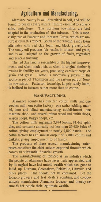 Agriculture and Manufacturing Summaries, North Carolina 1893 Old Town Map Custom Print - Alamance Co.