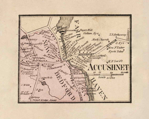 Accushnet Village Massachusetts 1858 Old Town Map Custom Print - Bristol Co.