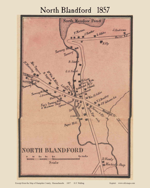 North Blandford Village, Massachusetts 1857 Old Town Map Custom Print - Hampden Co.