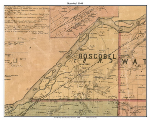 Boscobel, Wisconsin 1868 Old Town Map Custom Print - Grant Co.
