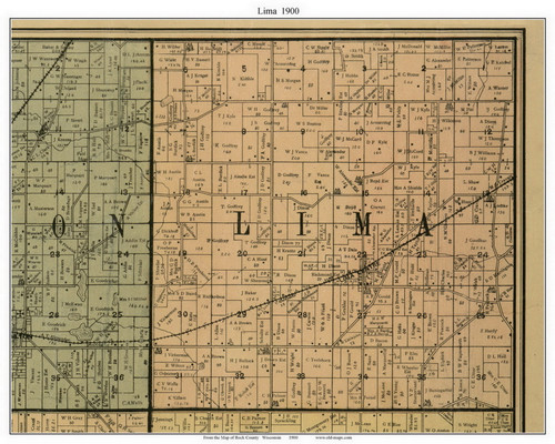 Lima, Wisconsin 1900 Old Town Map Custom Print - Rock Co.
