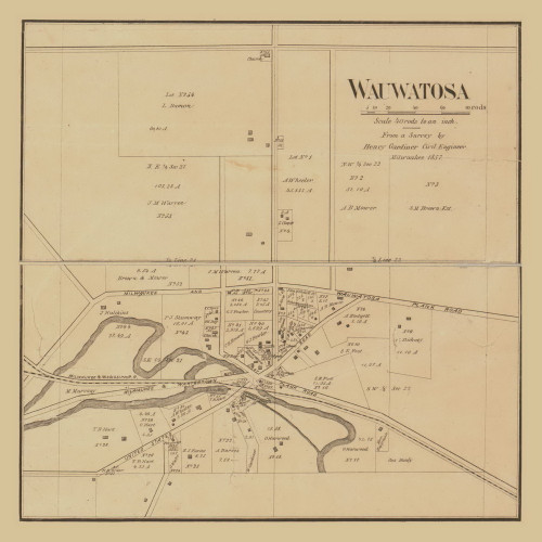 Wauwatosa Village, Wisconsin 1858 Old Town Map Custom Print - Milwaukee Co.