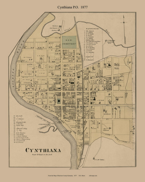 Cynthiana City (Precinct 1) - Old Town Map Custom Print - Harrison Co., Kentucky 1877