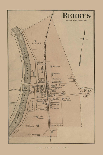 Berrys Station (Precinct 4) - Old Town Map Custom Print - Harrison Co., Kentucky 1877