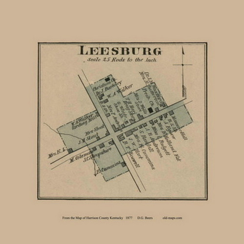 Leesburg Village (Precinct 7) - Old Town Map Custom Print - Harrison Co., Kentucky 1877