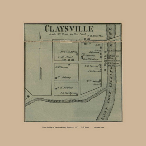 Claysville Village (Precinct 8) - Old Town Map Custom Print - Harrison Co., Kentucky 1877
