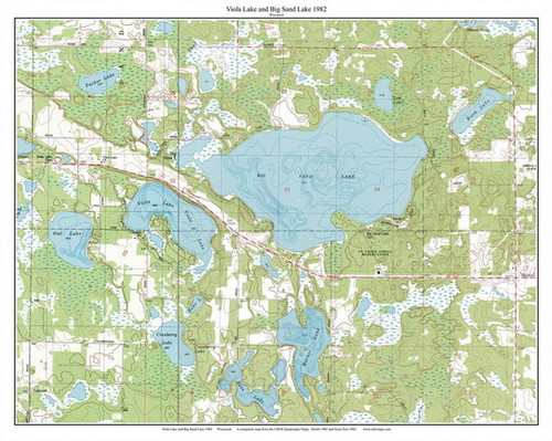Viola Lake and Big Sand Lake 1982 - Custom USGS Old Topo Map - Wisconsin 6