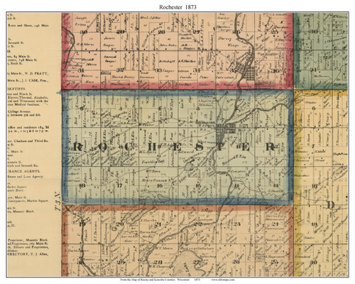 Rochester, Wisconsin 1873 Old Town Map Custom Print - Racine Co.