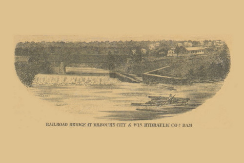 Railroad Bridge and Hydro Dam, Kilbourn City, Wisconsin 1859 Old Town Map Custom Print - Sauk Co.