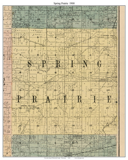Spring Prairie, Wisconsin 1900 Old Town Map Custom Print - Walworth Co.