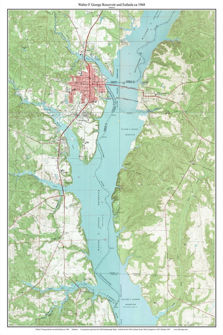 Walter F George Reservoir and Eufaula 1968 - Custom USGS Old Topo Map - Alabama