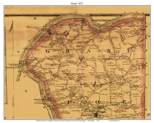 Grant, West Virginia 1871 Old Town Map Custom Print - Northern Panhandle - Hancock Co.
