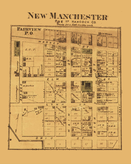 New Manchester, Poe, West Virginia 1871 Old Town Map Custom Print - Northern Panhandle - Hancock Co.
