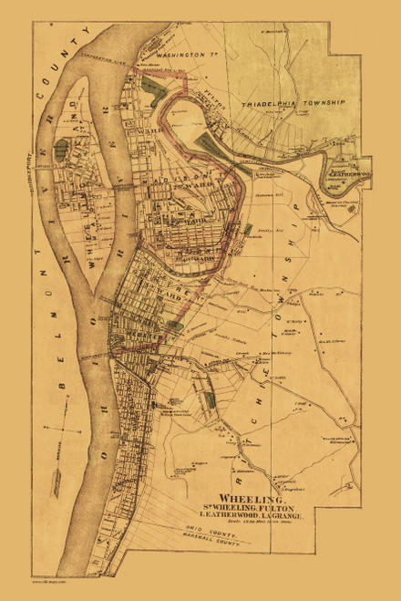 Wheeling, Fulton, Leatherwood, LaGrange, South Wheeling, West Virginia 1871 Old Town Map Custom Print - Northern Panhandle - Ohio Co.