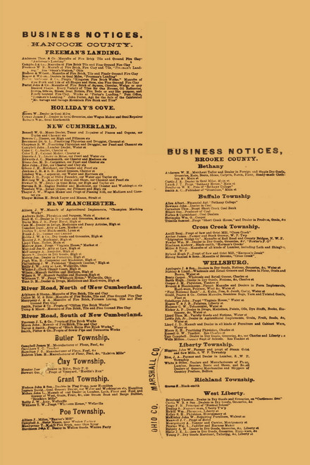 Hancock, Brooke, Etc, Business Directories, West Virginia 1871 Old Town Map Custom Print - Northern Panhandle - Northern Panhandle