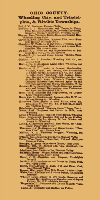 Ohio County Business Directory, West Virginia 1871 Old Town Map Custom Print - Northern Panhandle - Northern Panhandle