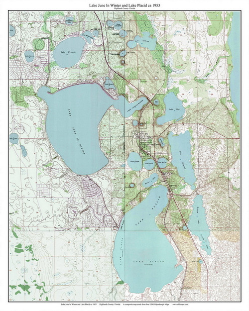 Lake June In Winter 1952 - Custom USGS Old Topo Map - Florida