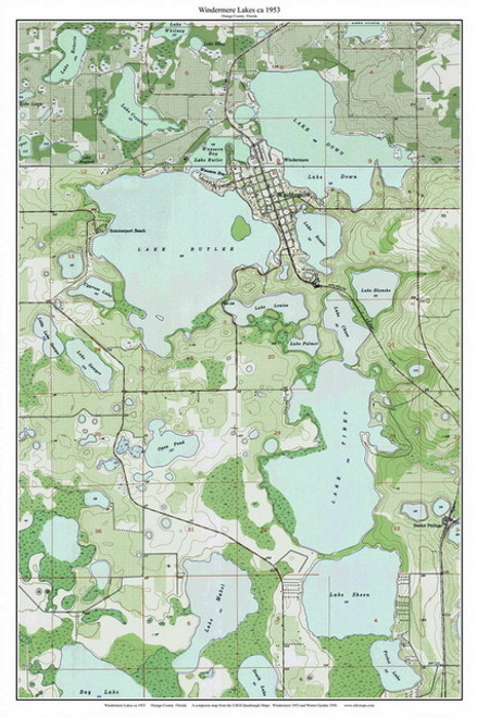Windermere Lakes 1953 - Custom USGS Old Topo Map - Florida