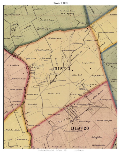 District 5 - Jefferson Co. West Virginia 1852 - Old Town Map Custom Print