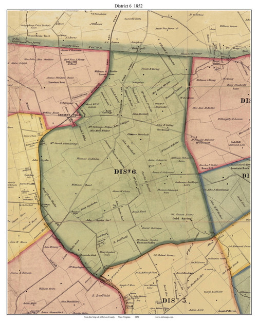 District 6 - Jefferson Co. West Virginia 1852 - Old Town Map Custom Print