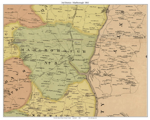 3rd District - Marlborough, Maryland 1861 Old Town Map Custom Print - Prince George's Co.