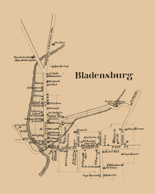 Bladensburg Village, Maryland 1861 Old Town Map Custom Print - Prince George's Co.