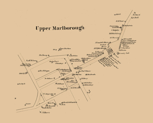Upper Marlborough, Marlborough, Maryland 1861 Old Town Map Custom Print - Prince George's Co.
