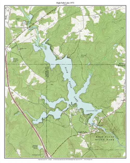 High Falls Lake 1973 - Custom USGS Old Topo Map - Georgia Lakes