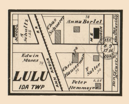 Lulu Village, Ida, Michigan 1901 Old Town Map Custom Print - Monroe Co.