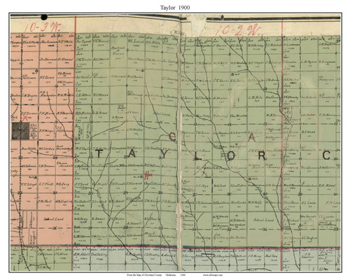 Taylor, Oklahoma 1900 Old Town Map Custom Print - Cleveland Co.