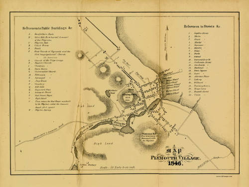 Plymouth Village 1846 - Old Map  Plymouth County - Massachusetts Cities Other