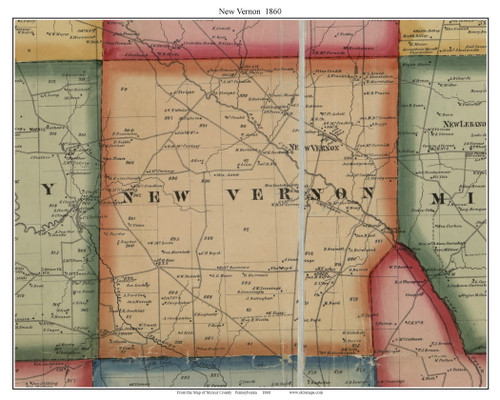 New Vernon Township, Pennsylvania 1860 Old Town Map Custom Print - Mercer Co.