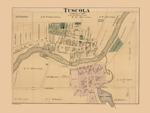 Tuscola Village, Michigan 1875 Old Town Map Custom Print - Tuscola Co