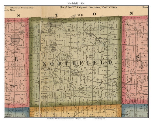 Northfield, Michigan 1864 Old Town Map Custom Print - Washtenaw Co