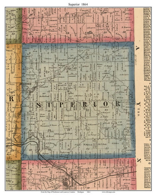 Superior, Michigan 1864 Old Town Map Custom Print - Washtenaw Co