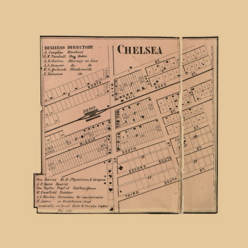 Chelsea Village, Sylvan, Michigan 1864 Old Town Map Custom Print - Washtenaw Co